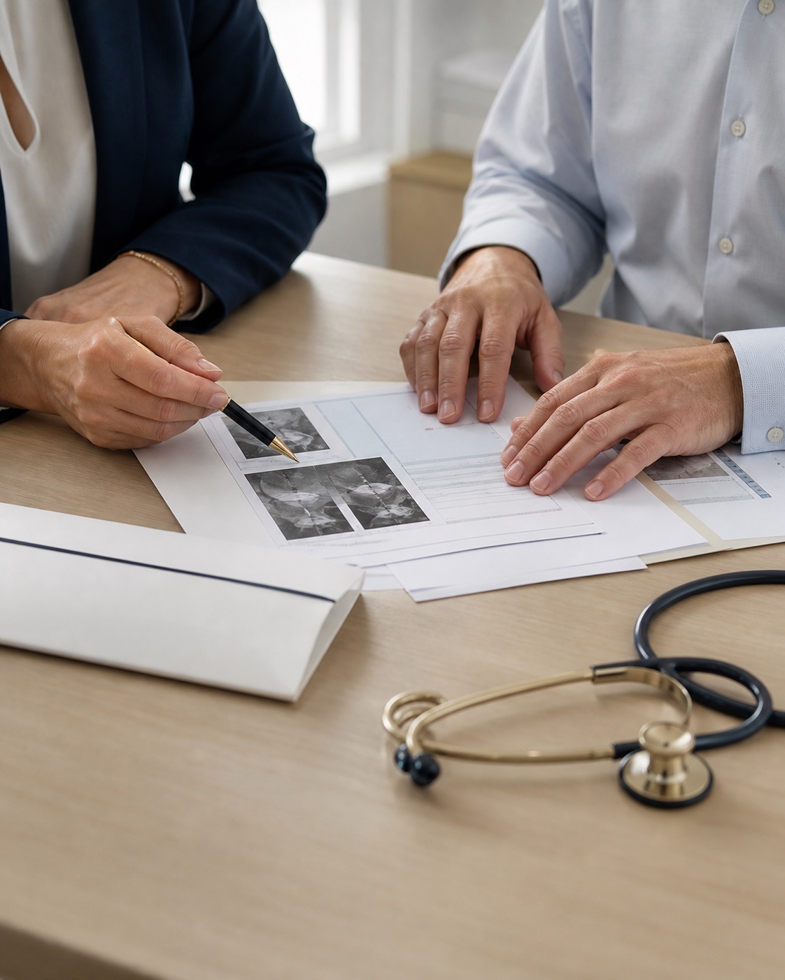 Étude d’un dossier médical lors d’une consultation